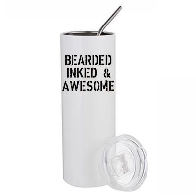 Bearded Inked & Awesome Beard Tattoo Logo Stainless Steel Tumbler