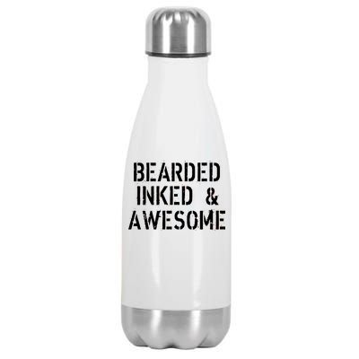 Bearded Inked & Awesome Beard Tattoo Logo Stainless Steel Insulated Water Bottle