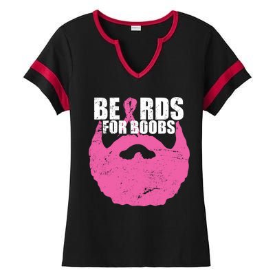 Beards For Boobs Breast Cancer Ladies Halftime Notch Neck Tee