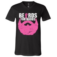 Beards For Boobs Breast Cancer V-Neck T-Shirt