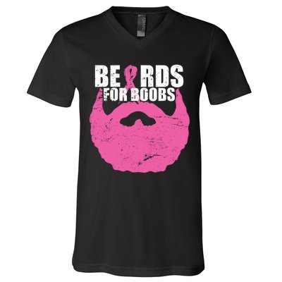 Beards For Boobs Breast Cancer V-Neck T-Shirt