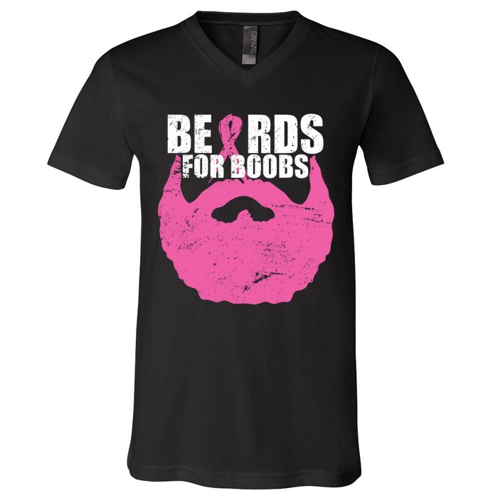 Beards For Boobs Breast Cancer V-Neck T-Shirt