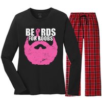 Beards For Boobs Breast Cancer Women's Long Sleeve Flannel Pajama Set 