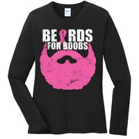 Beards For Boobs Breast Cancer Ladies Long Sleeve Shirt