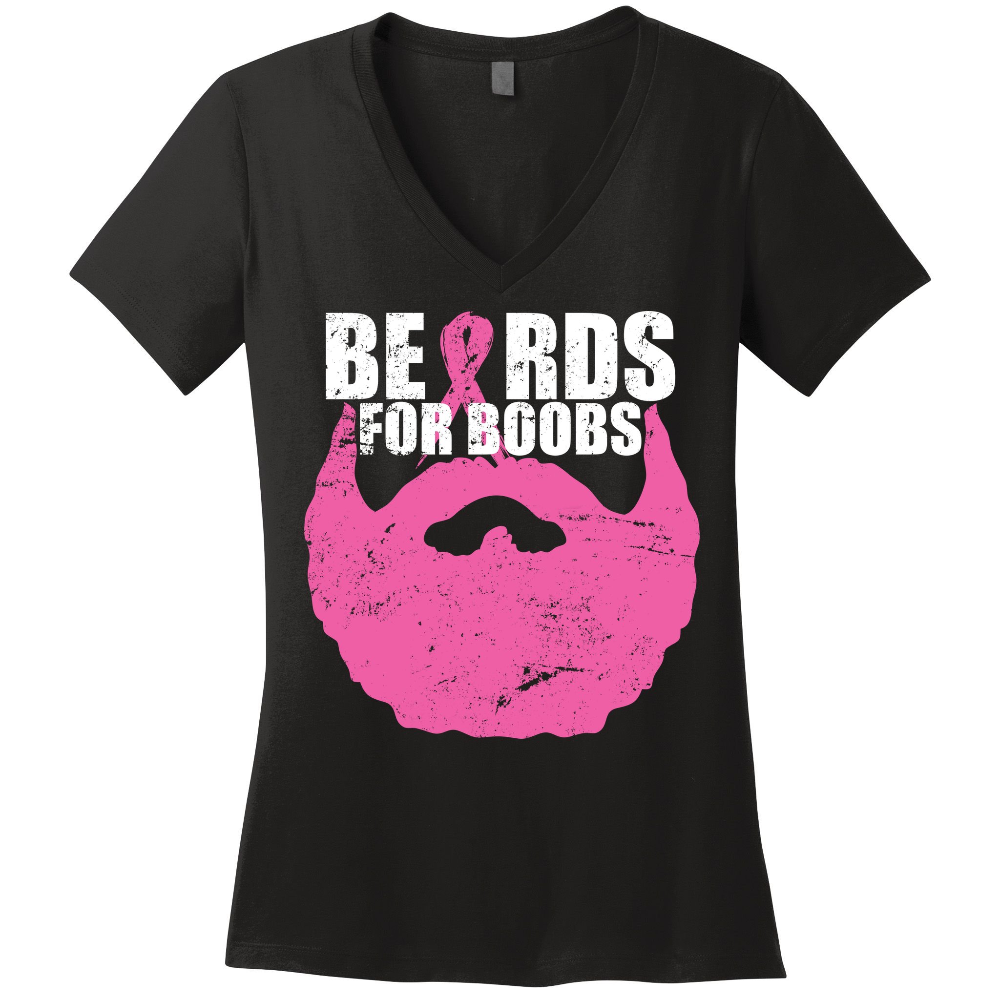 Beards For Boobs Breast Cancer Women's V-Neck T-Shirt