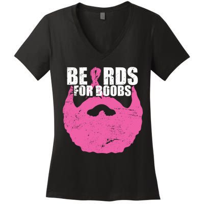 Beards For Boobs Breast Cancer Women's V-Neck T-Shirt