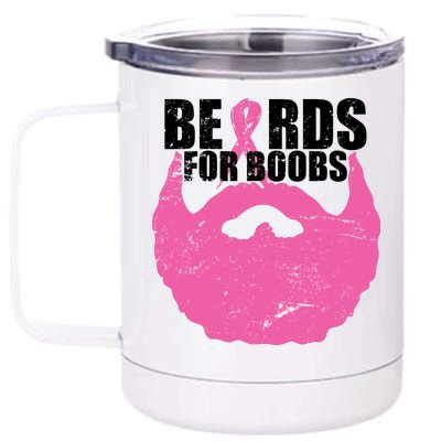 Beards For Boobs Breast Cancer 12 oz Stainless Steel Tumbler Cup