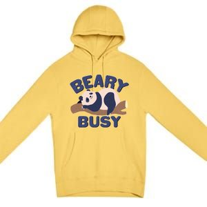 Beary Busy Cute Lazy Panda Premium Pullover Hoodie