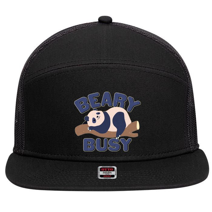 Beary Busy Cute Lazy Panda 7 Panel Mesh Trucker Snapback Hat