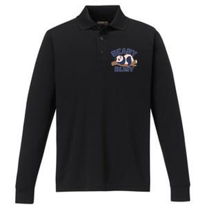 Beary Busy Cute Lazy Panda Performance Long Sleeve Polo