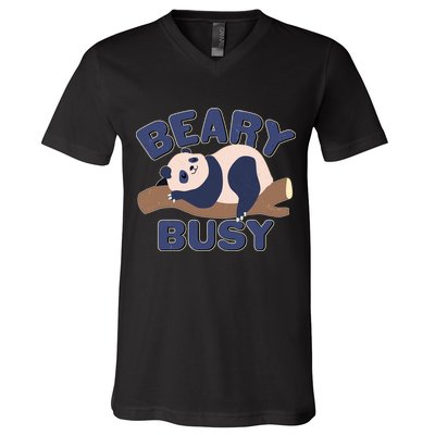 Beary Busy Cute Lazy Panda V-Neck T-Shirt