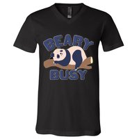 Beary Busy Cute Lazy Panda V-Neck T-Shirt