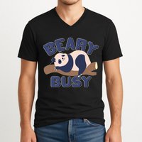 Beary Busy Cute Lazy Panda V-Neck T-Shirt