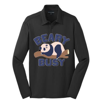 Beary Busy Cute Lazy Panda Silk Touch Performance Long Sleeve Polo