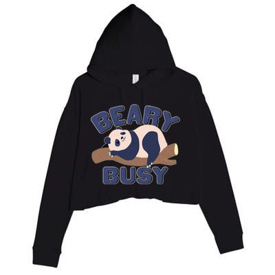 Beary Busy Cute Lazy Panda Crop Fleece Hoodie