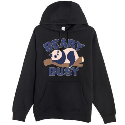 Beary Busy Cute Lazy Panda Premium Pullover Hoodie