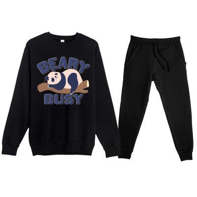 Beary Busy Cute Lazy Panda Premium Crewneck Sweatsuit Set