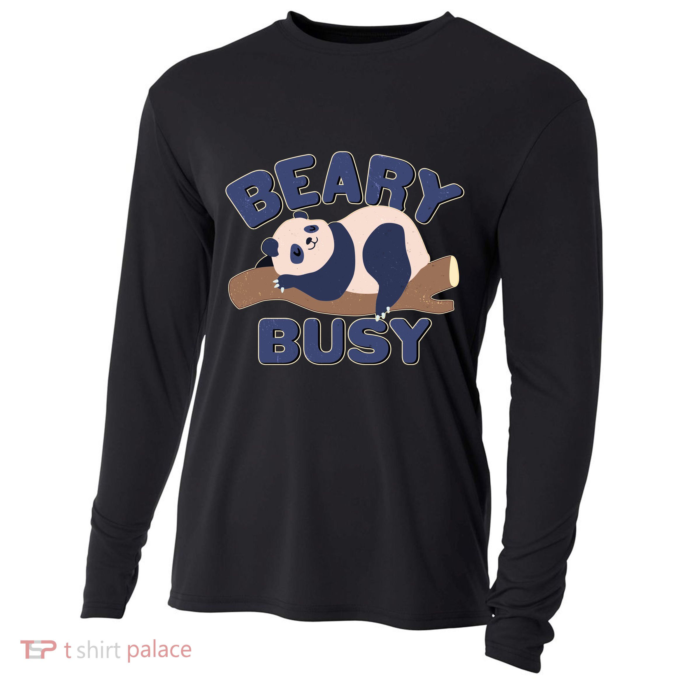 Beary Busy Cute Lazy Panda Cooling Performance Long Sleeve Crew