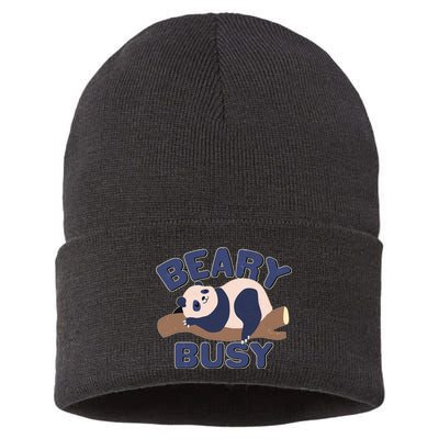 Beary Busy Cute Lazy Panda Sustainable Knit Beanie