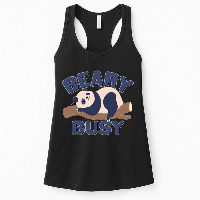 Beary Busy Cute Lazy Panda Womens Tank Top