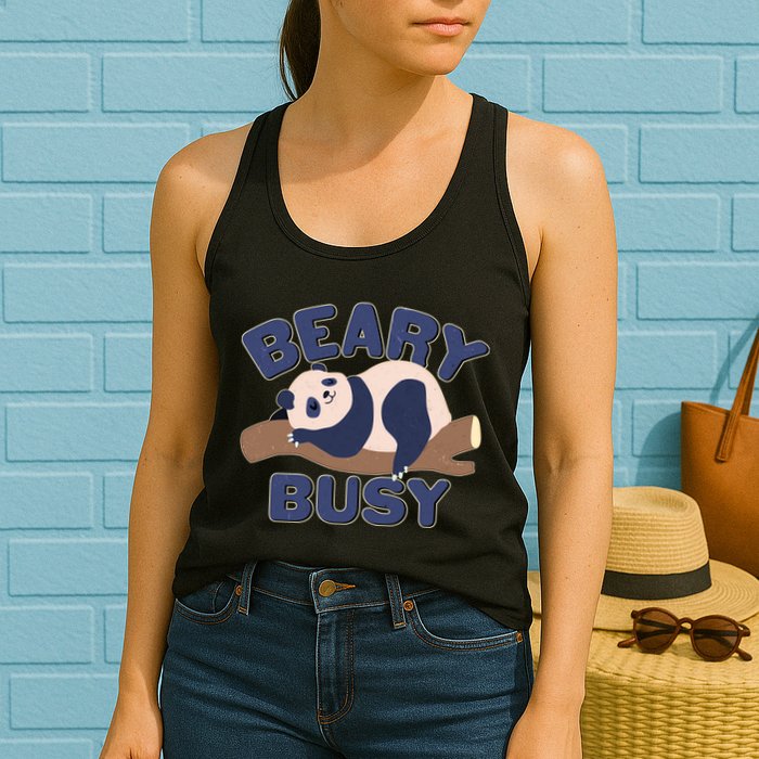 Beary Busy Cute Lazy Panda Womens Tank Top