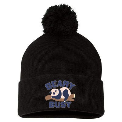 Beary Busy Cute Lazy Panda Pom Pom 12in Knit Beanie