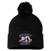 Beary Busy Cute Lazy Panda Pom Pom 12in Knit Beanie