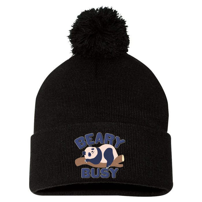 Beary Busy Cute Lazy Panda Pom Pom 12in Knit Beanie