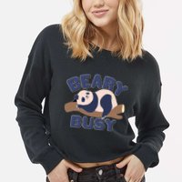 Beary Busy Cute Lazy Panda Cropped Pullover Crew