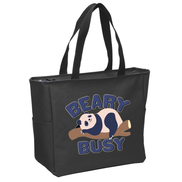 Beary Busy Cute Lazy Panda Zip Tote Bag