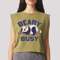 Beary Busy Cute Lazy Panda Garment-Dyed Women's Muscle Tee