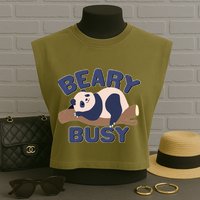 Beary Busy Cute Lazy Panda Garment-Dyed Women's Muscle Tee
