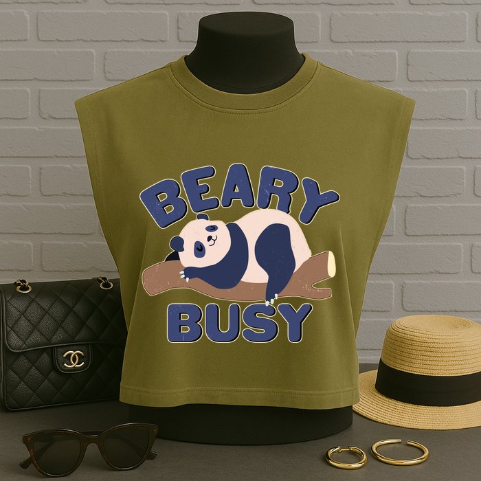 Beary Busy Cute Lazy Panda Garment-Dyed Women's Muscle Tee