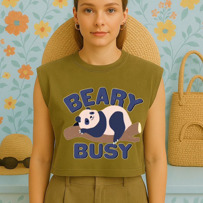 Beary Busy Cute Lazy Panda Garment-Dyed Women's Muscle Tee
