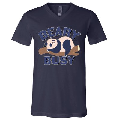 Beary Busy Cute Lazy Panda V-Neck T-Shirt