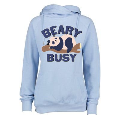 Beary Busy Cute Lazy Panda Womens Funnel Neck Pullover Hood