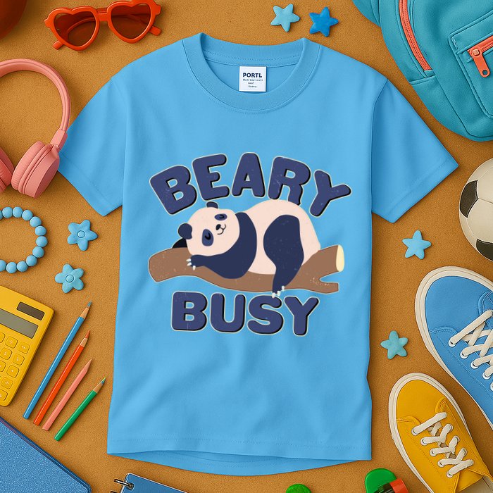 Beary Busy Cute Lazy Panda Kids T-Shirt