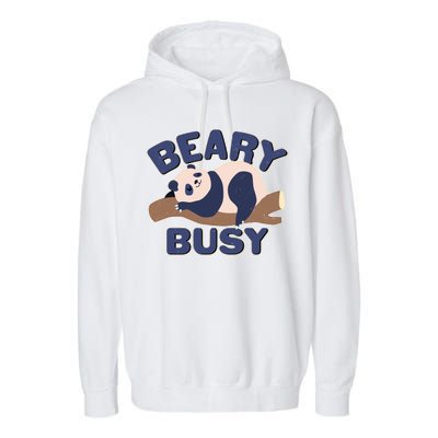 Beary Busy Cute Lazy Panda Garment-Dyed Fleece Hoodie