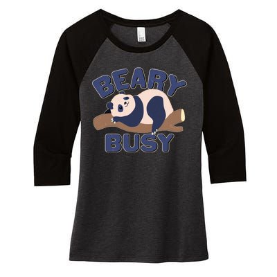 Beary Busy Cute Lazy Panda Women's Tri-Blend 3/4-Sleeve Raglan Shirt