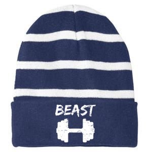 Beast Gym Logo Striped Beanie with Solid Band