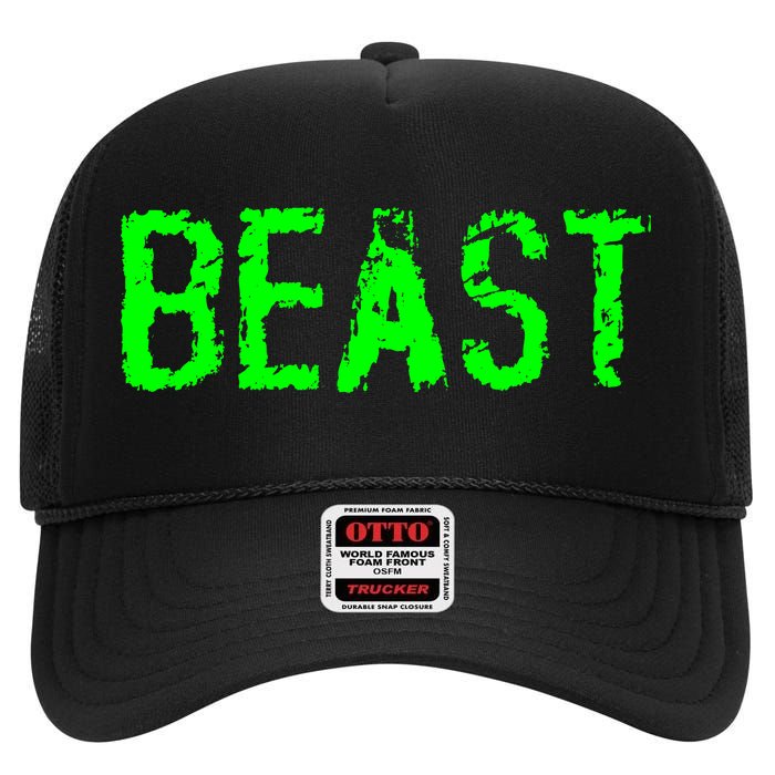 Beast Gym Workout Mode Fitness Logo High Crown Mesh Back Trucker Hat