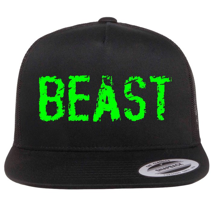 Beast Gym Workout Mode Fitness Logo Flat Bill Trucker Hat