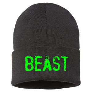 Beast Gym Workout Mode Fitness Logo Sustainable Knit Beanie