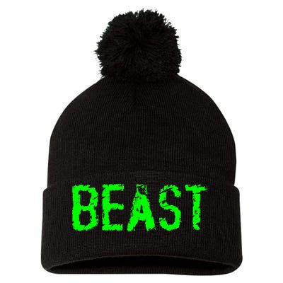 Beast Gym Workout Mode Fitness Logo Pom Pom 12in Knit Beanie