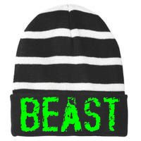 Beast Gym Workout Mode Fitness Logo Striped Beanie with Solid Band