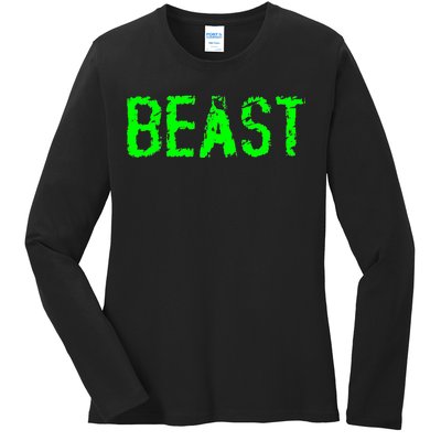 Beast Gym Workout Mode Fitness Logo Ladies Long Sleeve Shirt