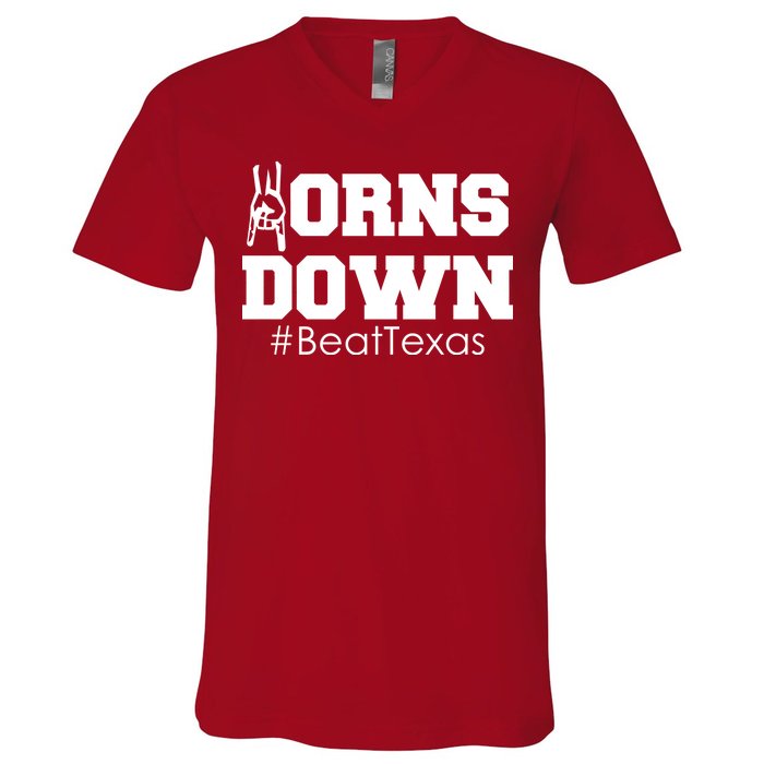 Beat Texas Horns Down Football V-Neck T-Shirt