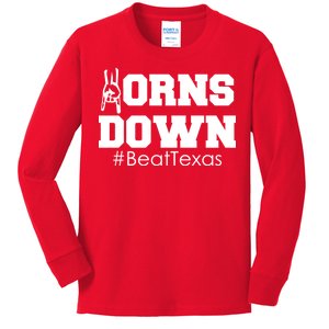 Beat Texas Horns Down Football Kids Long Sleeve Shirt