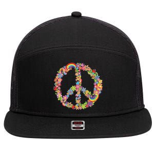 Beautiful Flower Peace Sign 7 Panel Mesh Trucker Snapback Hat