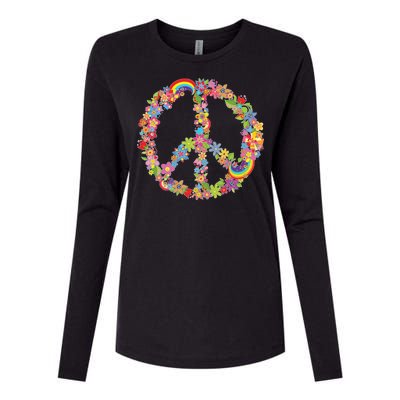 Beautiful Flower Peace Sign Womens Cotton Relaxed Long Sleeve T-Shirt